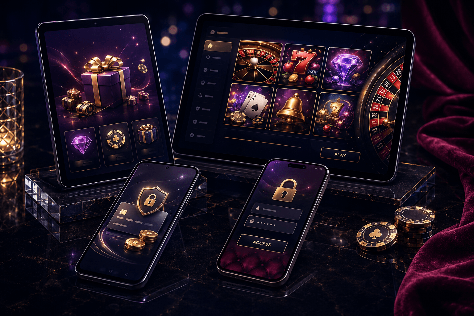Mobile casino browser access on Android phone, tablet, iPhone, and iPad with games, cashier, bonuses, and login